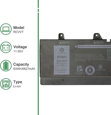 RCVVT Laptop Battery Replacement for Dell Precision 7670 7680 7770 7780 Series Notebook T6PFX 451-BCYH 0X26RT X26RT 0NWDC0 NWDC0 Black 11.55V 83Wh 6827mAh in Saudi Arabia