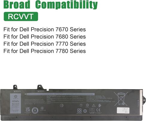 RCVVT Laptop Battery Replacement for Dell Precision 7670 7680 7770 7780 Series Notebook T6PFX 451-BCYH 0X26RT X26RT 0NWDC0 NWDC0 Black 11.55V 83Wh 6827mAh in Saudi Arabia