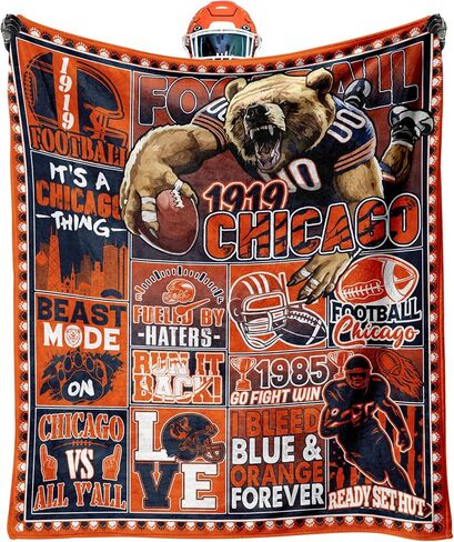 Chicago Gifts for Men Women, Chicago Football Fans Flannel Blanket, Chicago Gifts Ideas for Men Women Boys Kids Throw Blanket 60"x50" in Saudi Arabia