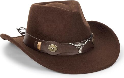 Classic-Western-Cowboy-Hat Wide-Brim Felt-Cowgirl-Fedora-Jazz-Hat for Women Men(Size:M) in Kuwait