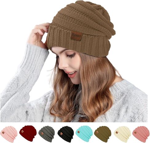 Rosoz 1 & 2pack قبعات الشتاء النسائية المترهلة متماسكة قبعات شتوية دافئة للنساء قبعة دافئة على شكل جمجمة in Kuwait