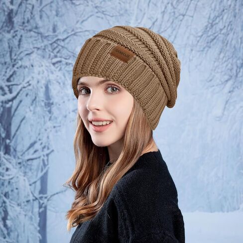 Rosoz 1 & 2pack قبعات الشتاء النسائية المترهلة متماسكة قبعات شتوية دافئة للنساء قبعة دافئة على شكل جمجمة in Kuwait