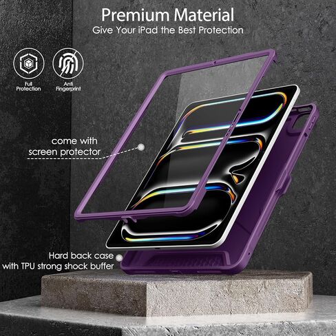 DTTO for iPad Pro 11-inch (M4) Case 2024 (Model Number: A2836/A2837/A3006), with Built-in Screen Protector and Kickstand, Protective Rugged Shockproof Cover for iPad Pro 11" 2024 5th Gen, Black in Kuwait