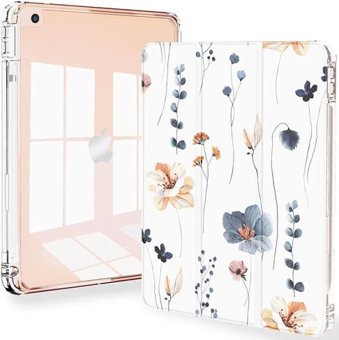 Feams for iPad 9th Generation Case, Trifold iPad 10.2 Case Clear Back Cover with Pencil Holder & Auto Sleep/Wake for iPad 9th/8th/7th Generation 2021/2020/2019, Purple Bouquet in Kuwait