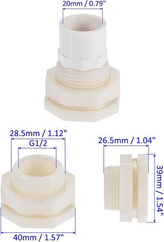 2 Pack PVC Bulkhead Fitting - Double Threaded Bulkhead Water Tank Connector, with Silicone Gasket, Apply to Aquariums, (G1 Female 1.83" Male, Gray) in Saudi Arabia