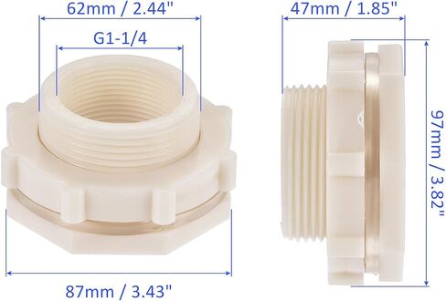 2 Pack PVC Bulkhead Fitting - Double Threaded Bulkhead Water Tank Connector, with Silicone Gasket, Apply to Aquariums, (G1 Female 1.83" Male, Gray) in Saudi Arabia