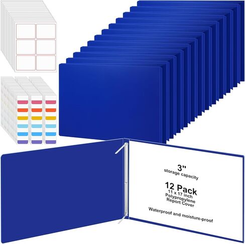 12 مجموعة من مجلدات العرض التقديمي مقاس 11 × 17 بوصة وغطاء تقرير من لوح الضغط بسعة 3 بوصات مع علامات تبويب مؤشرة ومثبتات معدنية وملصقات فارغة لتقارير ربط ومستندات مقترحات العرض (أزرق) in Kuwait