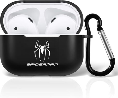 متوافق مع حافظة AirPods Pro للأبطال الخارقين العنكبوت مع سلسلة مفاتيح، غطاء سيليكون متين ممتص للصدمات، غطاء حماية مقاوم للخدش، أسود in Saudi Arabia