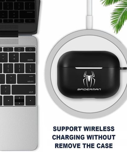 متوافق مع حافظة AirPods Pro للأبطال الخارقين العنكبوت مع سلسلة مفاتيح، غطاء سيليكون متين ممتص للصدمات، غطاء حماية مقاوم للخدش، أسود in Saudi Arabia
