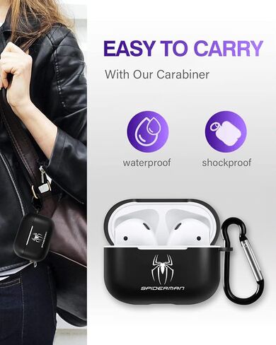 متوافق مع حافظة AirPods Pro للأبطال الخارقين العنكبوت مع سلسلة مفاتيح، غطاء سيليكون متين ممتص للصدمات، غطاء حماية مقاوم للخدش، أسود in Saudi Arabia