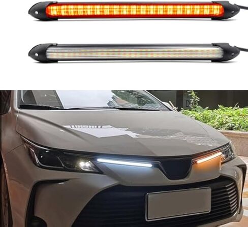 DRL LED Strip Car Daytime Running Light, 2Pcs White Automobile Decorative Warning Lights Amber Streamer Flow Turn Signal Light Strip Bar, Bendable Waterproof Indicator Lamps (6.7inch) in Saudi Arabia