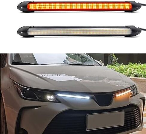DRL LED Strip Car Daytime Running Light, 2Pcs White Automobile Decorative Warning Lights Amber Streamer Flow Turn Signal Light Strip Bar, Bendable Waterproof Indicator Lamps (6.7inch) in Saudi Arabia