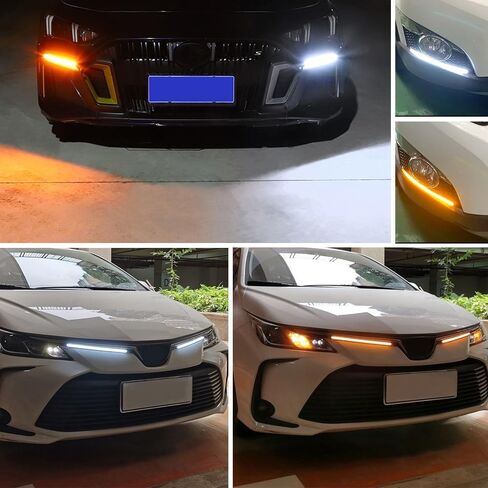 DRL LED Strip Car Daytime Running Light, 2Pcs White Automobile Decorative Warning Lights Amber Streamer Flow Turn Signal Light Strip Bar, Bendable Waterproof Indicator Lamps (6.7inch) in Saudi Arabia