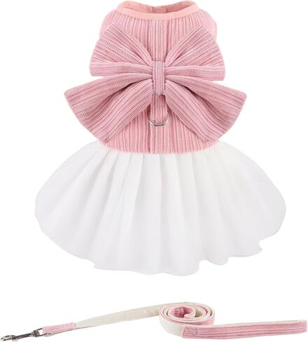 Dogs Cute Dresses Harness with Leash Skit for Small Medium Dog Pet Outfit Princess Bow Tie Corduroy Clothes for Birthday Bridal Holiday Halloween Party Costume (Purple, M) in Saudi Arabia