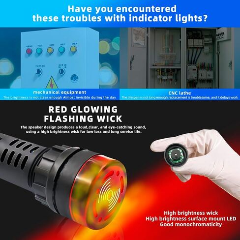 Indicator Light 12V Buzzer，10PCS 22mm Red LDE Flashing Buzzer AC/DC 12V Alarm for Electrical Control Panel in Kuwait