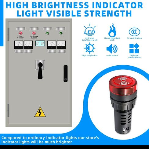 Indicator Light 12V Buzzer，10PCS 22mm Red LDE Flashing Buzzer AC/DC 12V Alarm for Electrical Control Panel in Kuwait