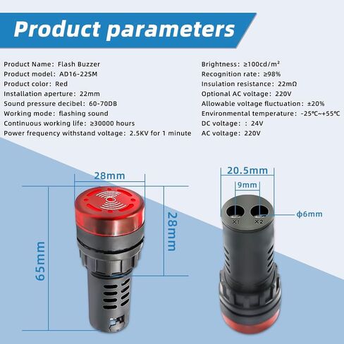 Indicator Light 12V Buzzer，10PCS 22mm Red LDE Flashing Buzzer AC/DC 12V Alarm for Electrical Control Panel in Kuwait
