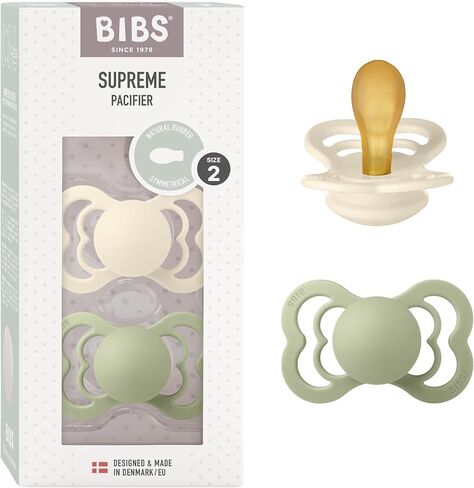 لهايات BIBS - مجموعة سوبريم | لهاية أطفال خالية من مادة BPA | صنع في الدنمارك | مجموعة من 2 لهايات فاخرة بلون آيلاند سي/سيج | الحجم 0-6 أشهر in Kuwait
