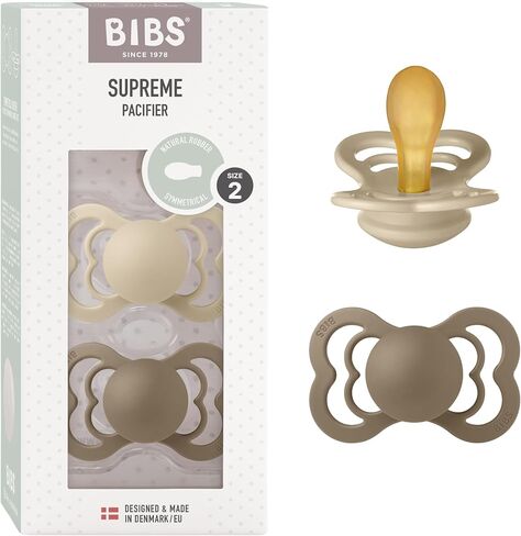 لهايات BIBS - مجموعة سوبريم | لهاية أطفال خالية من مادة BPA | صنع في الدنمارك | مجموعة من 2 لهايات فاخرة بلون آيلاند سي/سيج | الحجم 0-6 أشهر in Kuwait
