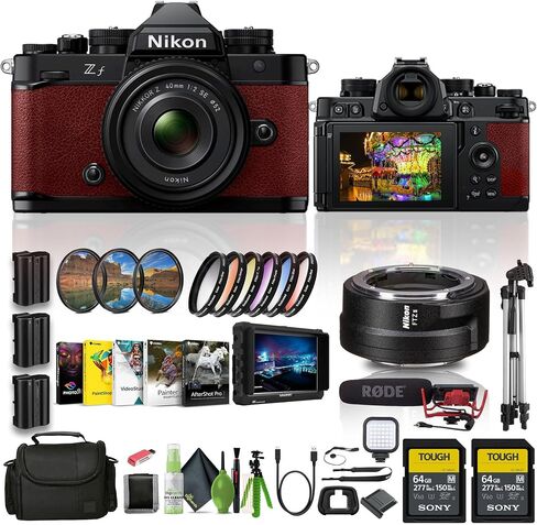 كاميرا Nikon Zf 24.5 ميجابكسل 4K لتسجيل الفيديو بدون مرآة (أحمر) عدسة Z 40 مم f/2 (SE) + شاشة 4K + VideoMic + محول FTZ II + بطاقة ذاكرة 2 × 64 جيجابايت + مجموعة مرشح + المزيد in Saudi Arabia