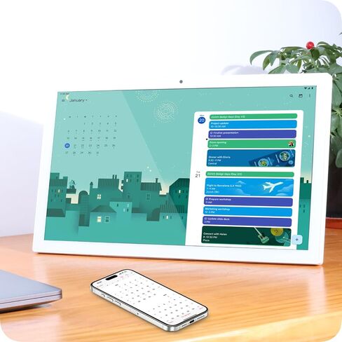 New Digital Calendar,18.5inch Smart Touchscreen Interactive Display,Wall Mount Included Stand,Smart Digital Signage,Blackboard,Digital Photo Frame,All-in-One Smart Assistant (White, 15.6 in) in Saudi Arabia