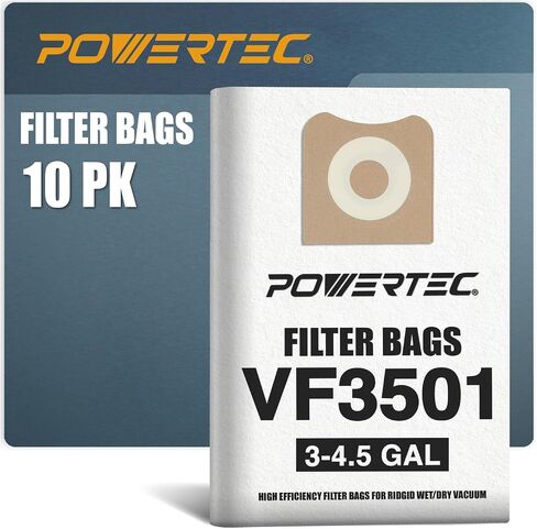أكياس فراغ POWERTEC PRO Premium Shop للفوضى الرطبة وحطام الغبار الجاف 2PK، لأكياس مرشح Ridgid VF3702 VF3502 23743 مقاس 12-16 جالون A، أكياس استبدال المكنسة الكهربائية لـ Ridgid HD1200، HD1400 (75084) in Saudi Arabia