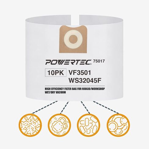 أكياس فراغ POWERTEC PRO Premium Shop للفوضى الرطبة وحطام الغبار الجاف 2PK، لأكياس مرشح Ridgid VF3702 VF3502 23743 مقاس 12-16 جالون A، أكياس استبدال المكنسة الكهربائية لـ Ridgid HD1200، HD1400 (75084) in Saudi Arabia