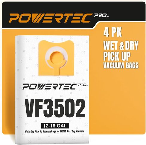 أكياس فراغ POWERTEC PRO Premium Shop للفوضى الرطبة وحطام الغبار الجاف 2PK، لأكياس مرشح Ridgid VF3702 VF3502 23743 مقاس 12-16 جالون A، أكياس استبدال المكنسة الكهربائية لـ Ridgid HD1200، HD1400 (75084) in Saudi Arabia