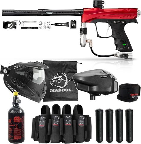 Maddog DYE Full Auto Electronic Paintball Gun Marker Elite Starter Package | Thermal Anti-Fog Paintball Mask, HPA Tank, Empire Halo Too Loader, Neck Protector, Pro Paintball Harness & Pods in Saudi Arabia