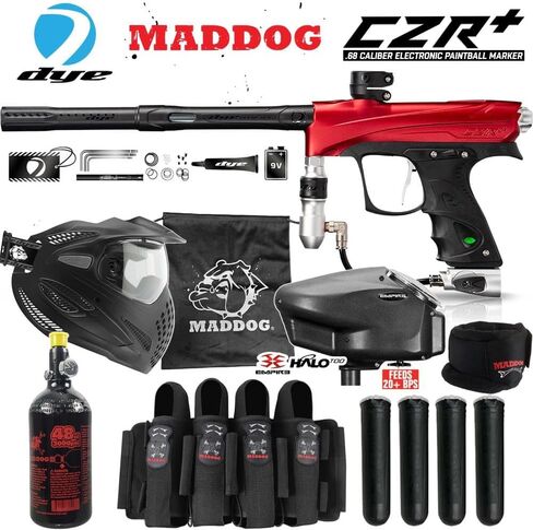 Maddog DYE Full Auto Electronic Paintball Gun Marker Elite Starter Package | Thermal Anti-Fog Paintball Mask, HPA Tank, Empire Halo Too Loader, Neck Protector, Pro Paintball Harness & Pods in Saudi Arabia