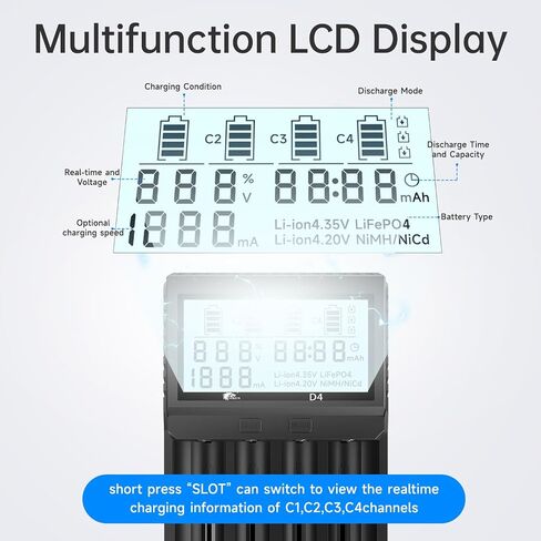 شاحن بطارية IMREN 18650، شاحن بطارية LCD ذكي 18650 21700، شاحن 2A سريع 18650 لبطاريات ليثيوم أيون 3.7 فولت 21700 20700 26650، بطارية 1.2 فولت NI-MH NI-CD، شاحن بطارية 2 Bay 18650 USB C in Kuwait