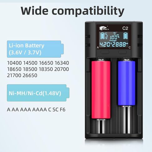 شاحن بطارية IMREN 18650، شاحن بطارية LCD ذكي 18650 21700، شاحن 2A سريع 18650 لبطاريات ليثيوم أيون 3.7 فولت 21700 20700 26650، بطارية 1.2 فولت NI-MH NI-CD، شاحن بطارية 2 Bay 18650 USB C in Kuwait