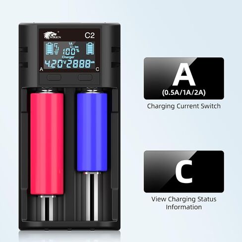 شاحن بطارية IMREN 18650، شاحن بطارية LCD ذكي 18650 21700، شاحن 2A سريع 18650 لبطاريات ليثيوم أيون 3.7 فولت 21700 20700 26650، بطارية 1.2 فولت NI-MH NI-CD، شاحن بطارية 2 Bay 18650 USB C in Kuwait