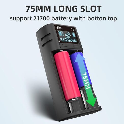 شاحن بطارية IMREN 18650، شاحن بطارية LCD ذكي 18650 21700، شاحن 2A سريع 18650 لبطاريات ليثيوم أيون 3.7 فولت 21700 20700 26650، بطارية 1.2 فولت NI-MH NI-CD، شاحن بطارية 2 Bay 18650 USB C in Kuwait