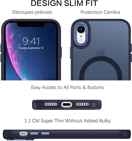 BENTOBEN for iPhone XR Phone Case, iPhone XR Case [Compatible with Magsafe] Magnetic Translucent Matte Slim Thin Shockproof Women Men Raised Lips Protective Cases Cover for iPhone XR 6.1", Black in Kuwait