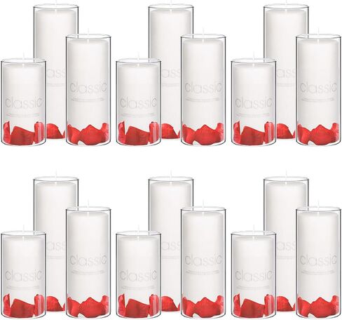 24 Pcs Pillar Candles and Glass - Wedding Candles for Tables，2.6'' X 4.7'', 6'', 8'' White Pillar Candles Bulk in Glass for Weddings, Parties, Dinners Decorative Candles with Glass in Saudi Arabia
