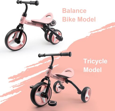 YGJT 4 in 1 Tricycle for Toddlers Age 2-5, Folding Kids Trike Tricycles Toddler Bike with Adjustable Seat and Removable Pedal, Baby Balance Bike Ride-on Toys Gift for Baby Boys Girls Birthday in Saudi Arabia