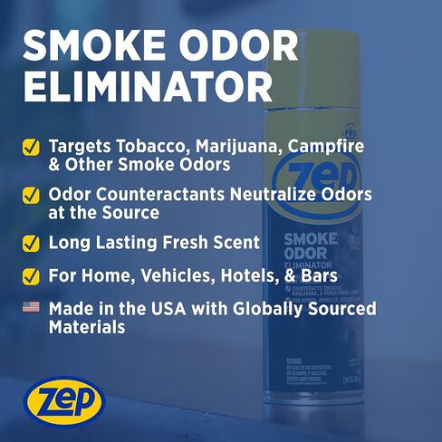Zep Smoke Odor Eliminator Aerosol - 16 Ounce - ZUSOE16 - Eliminate Cannabis (Marijuana) and Tobacco Odors in Kuwait