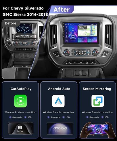8Core 4G 64G لسيارة Chevy Silverado GMC Sierra 2014-2018 استبدال راديو ستيريو للسيارة مع شاشة لمس 10 بوصة 1280 * 720P IPS لاسلكية Carplay/Android Auto/46EQ/Bluetooth 5.0/Canbus/GPS/WiFi/4G/كاميرا in Saudi Arabia
