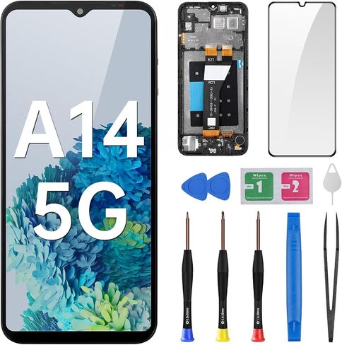 شاشة بديلة لهاتف Samsung Galaxy A14 5G شاشة LCD تعمل باللمس محول رقمي كامل مع إطار وزر جانبي ومكبر صوت ومحرك اهتزاز ومجموعة أدوات إصلاح الزجاج SM-A146U in Saudi Arabia