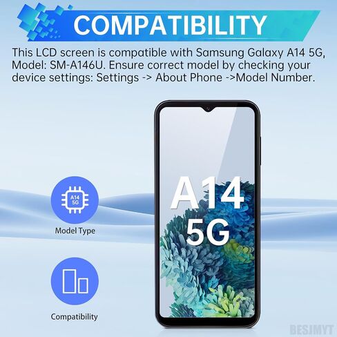 شاشة بديلة لهاتف Samsung Galaxy A14 5G شاشة LCD تعمل باللمس محول رقمي كامل مع إطار وزر جانبي ومكبر صوت ومحرك اهتزاز ومجموعة أدوات إصلاح الزجاج SM-A146U in Saudi Arabia