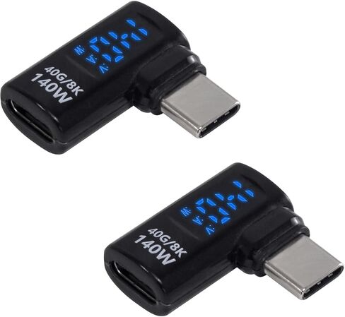 محول Poyiccot USB C مع شاشة LED، محول الزاوية اليمنى USB C 140 وات، 40 جيجابت في الثانية 90 درجة محول USB C يدعم الجهد الكهربي والتيار والطاقة LED موسع USB C لأجهزة iPhone وMacBook و2Pack in Kuwait