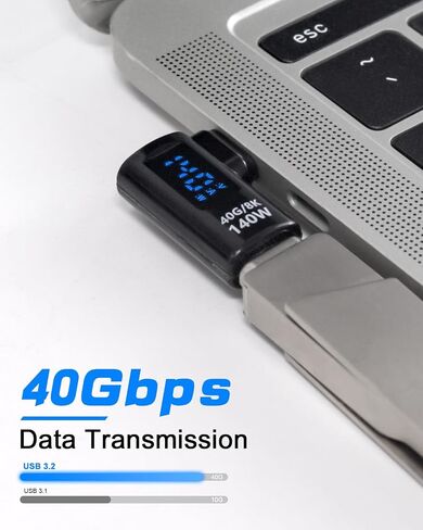 محول Poyiccot USB C مع شاشة LED، محول الزاوية اليمنى USB C 140 وات، 40 جيجابت في الثانية 90 درجة محول USB C يدعم الجهد الكهربي والتيار والطاقة LED موسع USB C لأجهزة iPhone وMacBook و2Pack in Kuwait