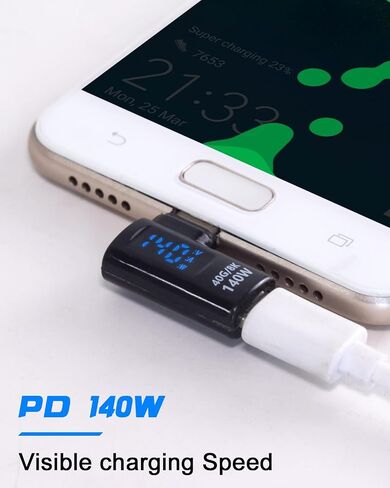محول Poyiccot USB C مع شاشة LED، محول الزاوية اليمنى USB C 140 وات، 40 جيجابت في الثانية 90 درجة محول USB C يدعم الجهد الكهربي والتيار والطاقة LED موسع USB C لأجهزة iPhone وMacBook و2Pack in Kuwait