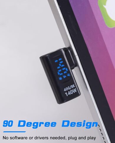 محول Poyiccot USB C مع شاشة LED، محول الزاوية اليمنى USB C 140 وات، 40 جيجابت في الثانية 90 درجة محول USB C يدعم الجهد الكهربي والتيار والطاقة LED موسع USB C لأجهزة iPhone وMacBook و2Pack in Kuwait