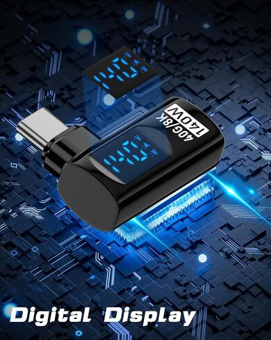محول Poyiccot USB C مع شاشة LED، محول الزاوية اليمنى USB C 140 وات، 40 جيجابت في الثانية 90 درجة محول USB C يدعم الجهد الكهربي والتيار والطاقة LED موسع USB C لأجهزة iPhone وMacBook و2Pack in Kuwait