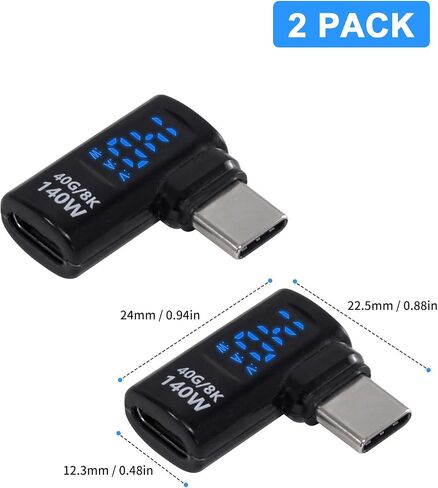 محول Poyiccot USB C مع شاشة LED، محول الزاوية اليمنى USB C 140 وات، 40 جيجابت في الثانية 90 درجة محول USB C يدعم الجهد الكهربي والتيار والطاقة LED موسع USB C لأجهزة iPhone وMacBook و2Pack in Kuwait