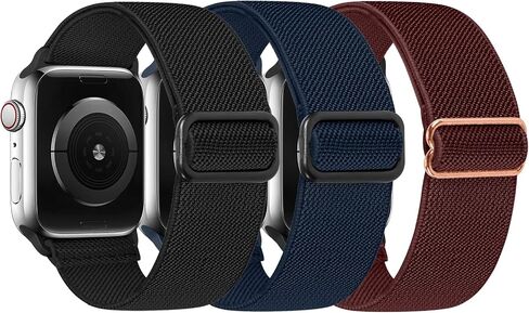 Adjustable Braided Solo Loop Bands Compatible with Apple Watch 38mm 40mm 41mm 42mm 44mm 45mm 49mm, Stretchy Nylon Sport Elastic Wristbands Women Men Straps for iWatch Series 8/7/6/5/4/3/2/1/SE/Ultra, 3 Packs in Saudi Arabia
