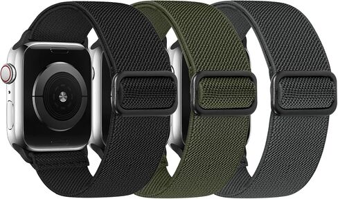 Adjustable Braided Solo Loop Bands Compatible with Apple Watch 38mm 40mm 41mm 42mm 44mm 45mm 49mm, Stretchy Nylon Sport Elastic Wristbands Women Men Straps for iWatch Series 8/7/6/5/4/3/2/1/SE/Ultra, 3 Packs in Saudi Arabia
