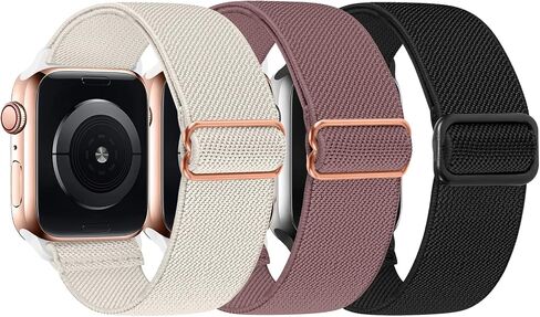Adjustable Braided Solo Loop Bands Compatible with Apple Watch 38mm 40mm 41mm 42mm 44mm 45mm 49mm, Stretchy Nylon Sport Elastic Wristbands Women Men Straps for iWatch Series 8/7/6/5/4/3/2/1/SE/Ultra, 3 Packs in Saudi Arabia